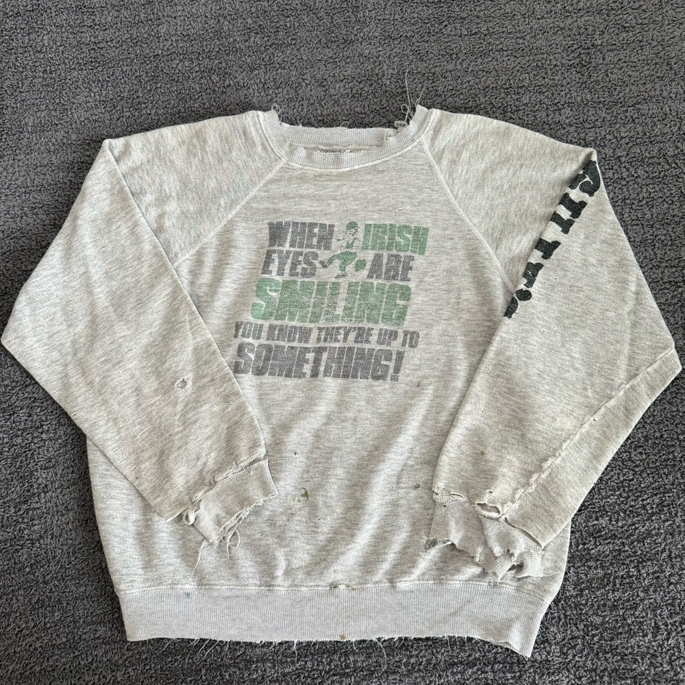 🔥1980s Notre Dame Fighting Irish Distressed Sweatshirt XL USA Gillys ND Vintage